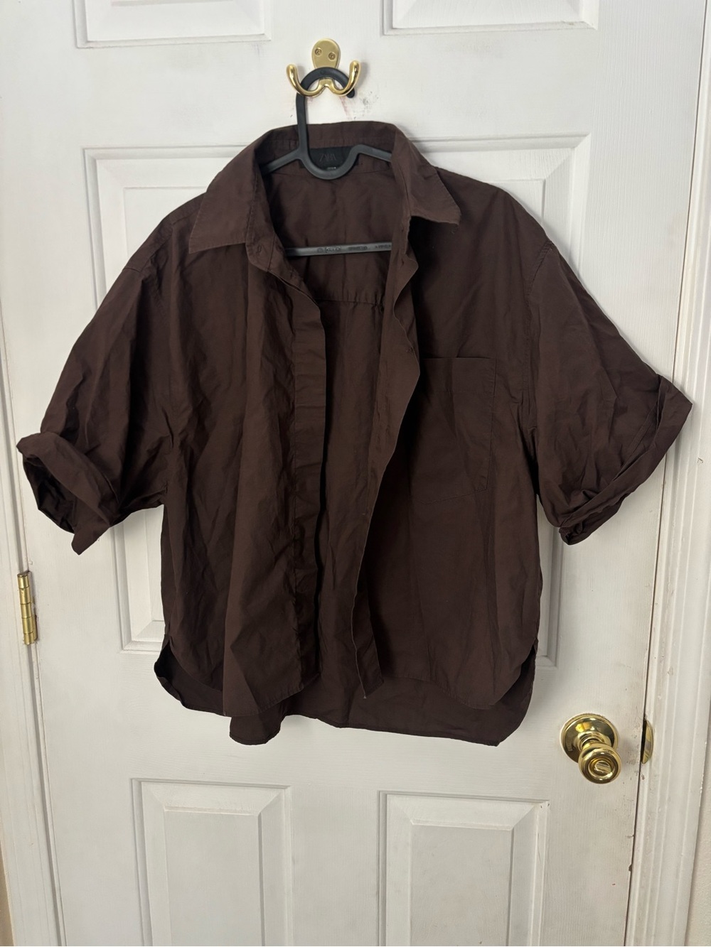 Zara Brown Button-Down Short Sleeve Shirt